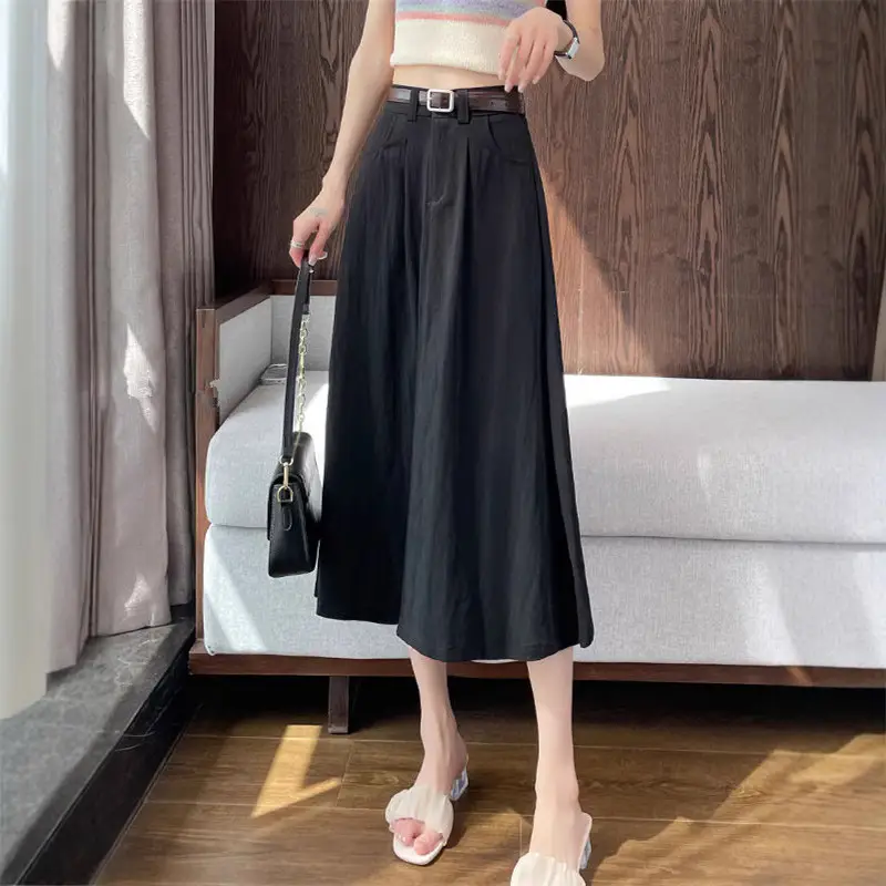 Women Mid-Length Belted Skirt Summer Plus Size