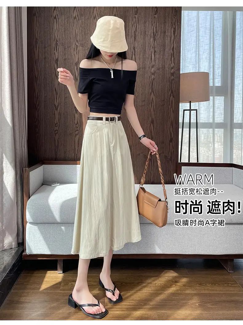 Women Mid-Length Belted Skirt Summer Plus Size — feature 21