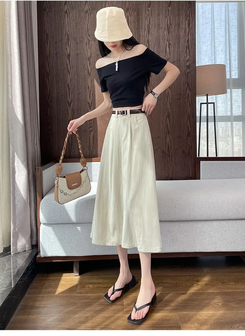 Women Mid-Length Belted Skirt Summer Plus Size — feature 24