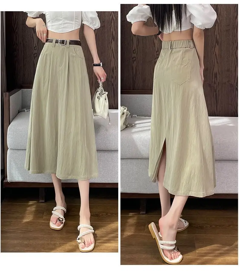 Women Mid-Length Belted Skirt Summer Plus Size — feature 29