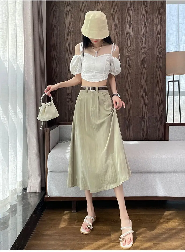 Women Mid-Length Belted Skirt Summer Plus Size — feature 31