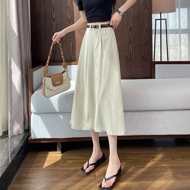 Women Mid-Length Belted Skirt Summer Plus Size
