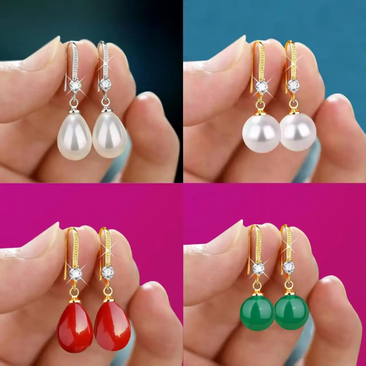 Women's Red Pearl Earrings Set for Bridal Wear - Image 12