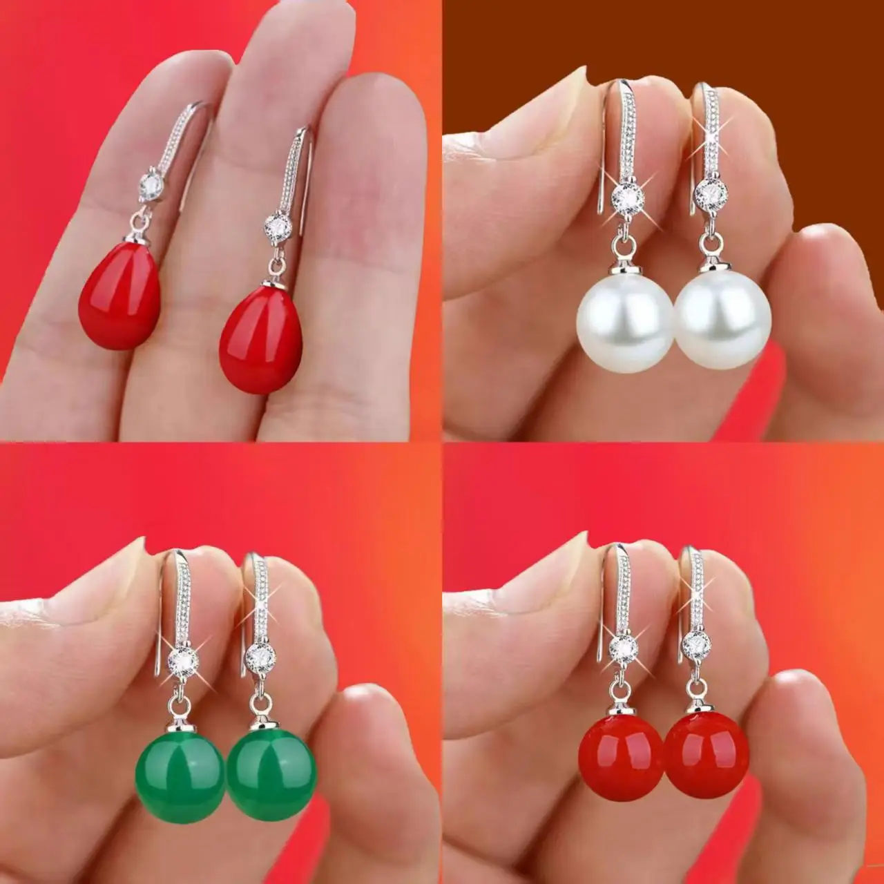 Women's Red Pearl Earrings Set for Bridal Wear - Image 13