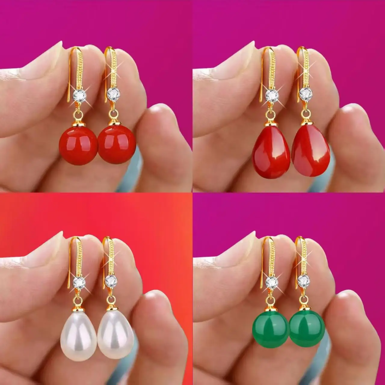 Women's Red Pearl Earrings Set for Bridal Wear - Image 14