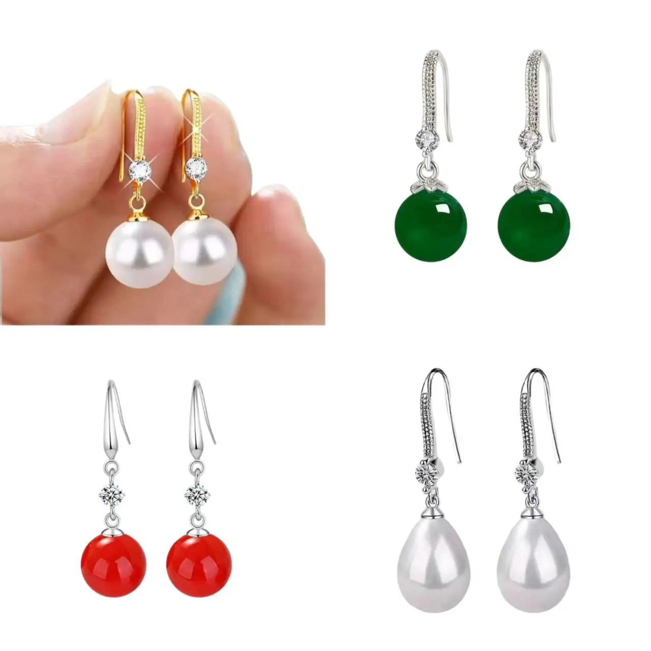 Women's Red Pearl Earrings Set for Bridal Wear - Image 15