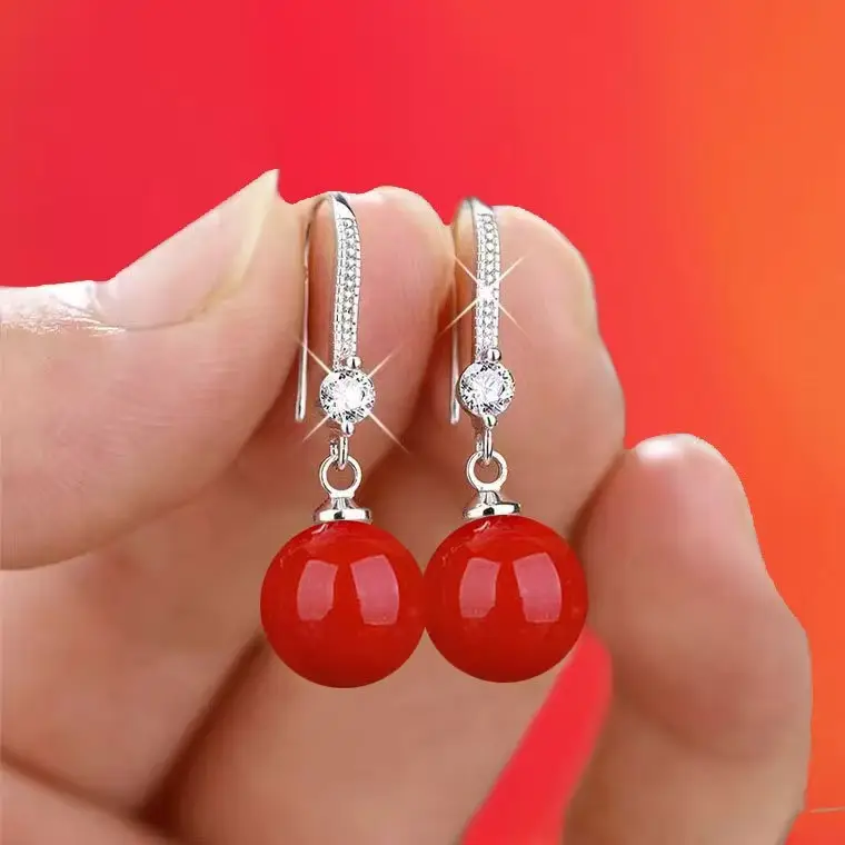Women's Red Pearl Earrings Set for Bridal Wear - Image 2