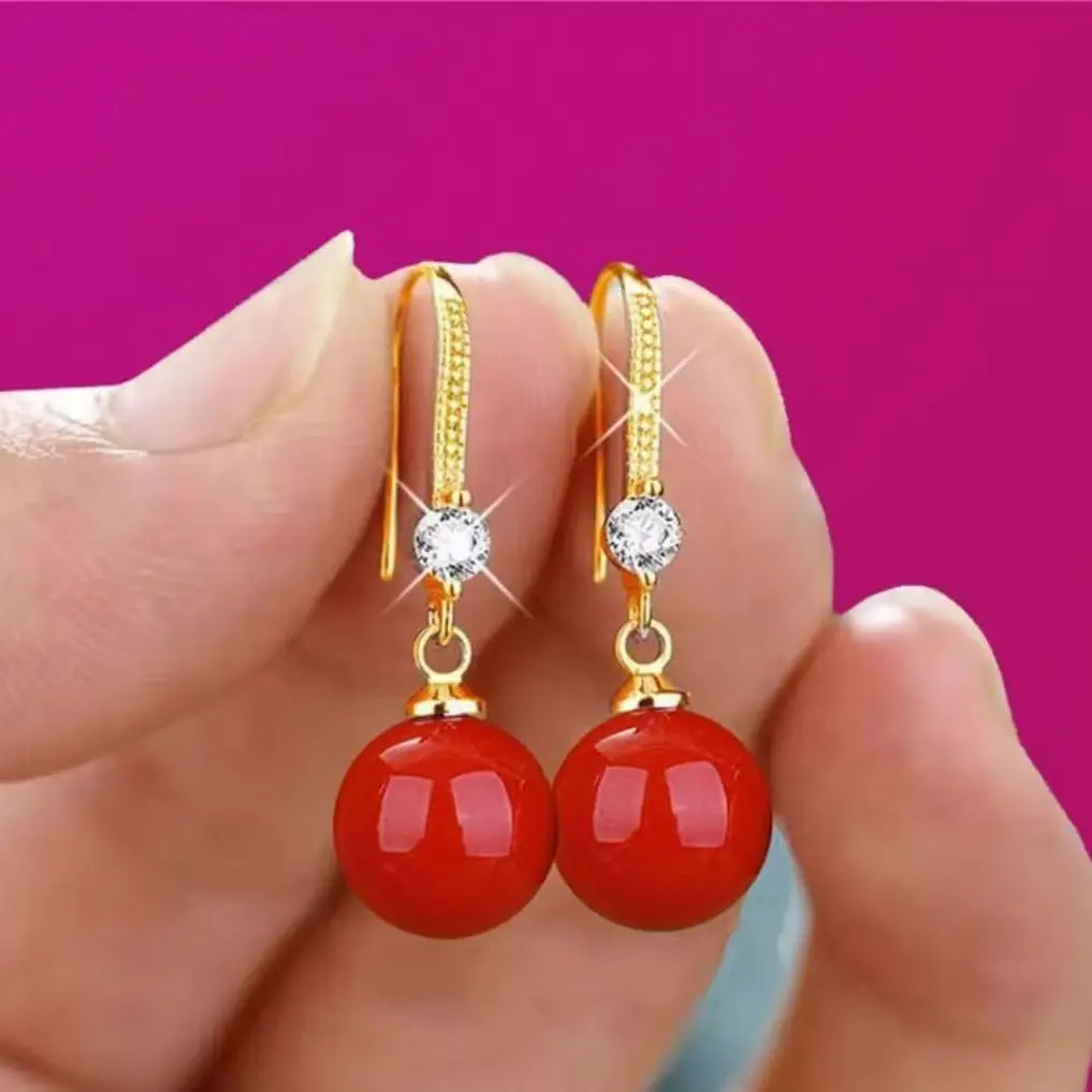 Women's Red Pearl Earrings Set for Bridal Wear - Image 4