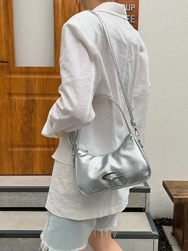 Silver Underarm Crescent Shoulder Bag for Women - Image 5