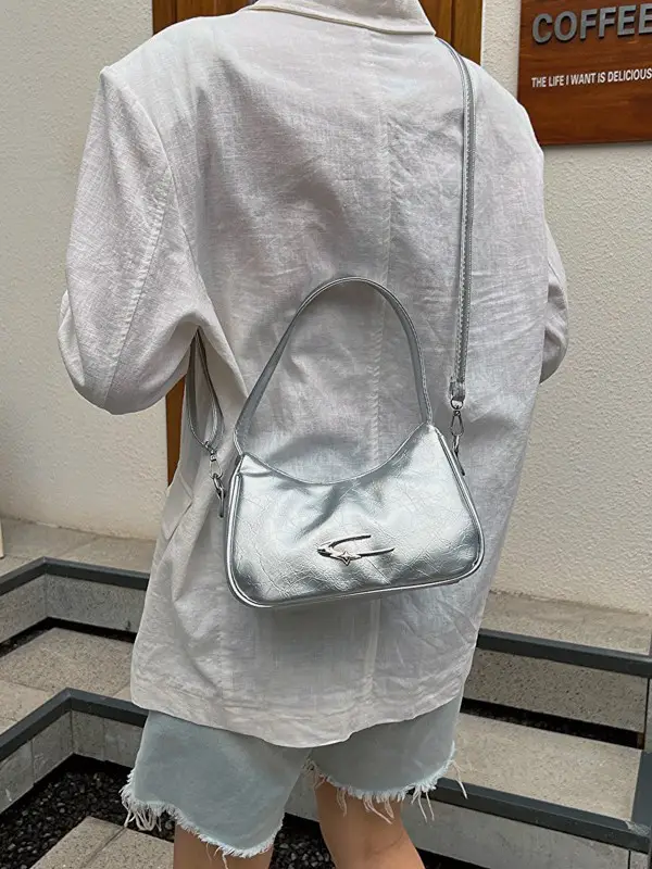 Silver Underarm Crescent Shoulder Bag for Women - Image 6