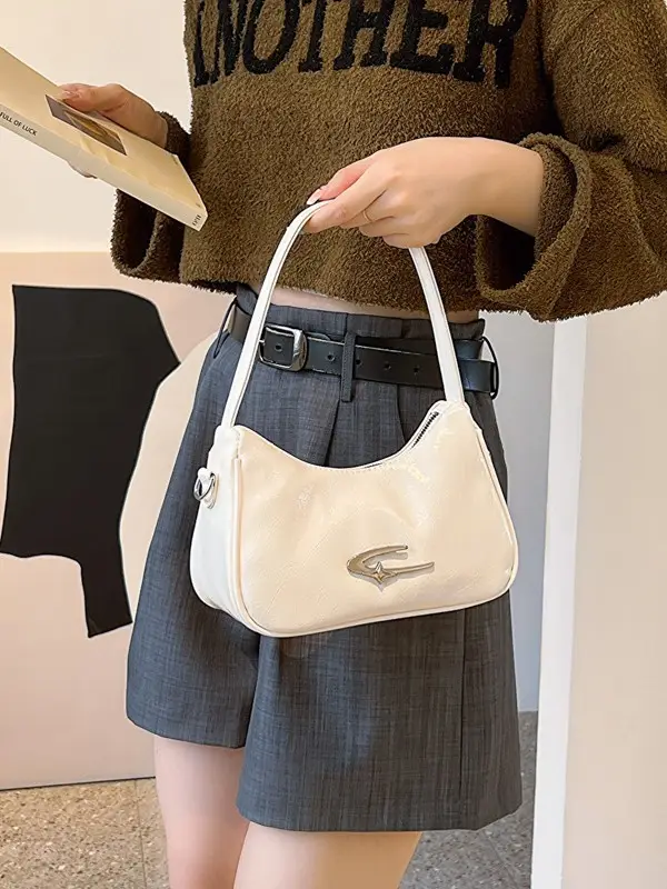 Silver Underarm Crescent Shoulder Bag for Women - Image 7