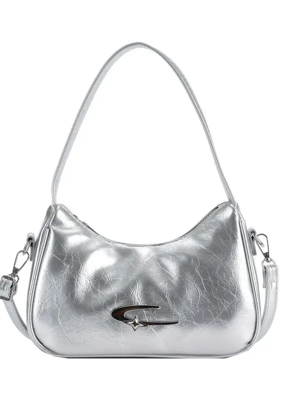 Silver Underarm Crescent Shoulder Bag for Women - Image 8