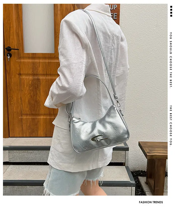 Silver Underarm Crescent Shoulder Bag for Women — feature 1