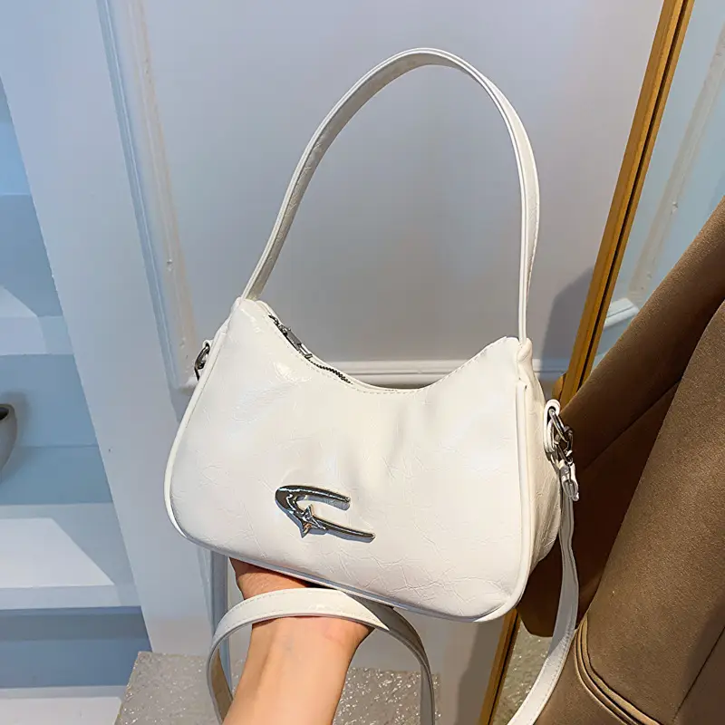 Silver Underarm Crescent Shoulder Bag for Women - Image 2