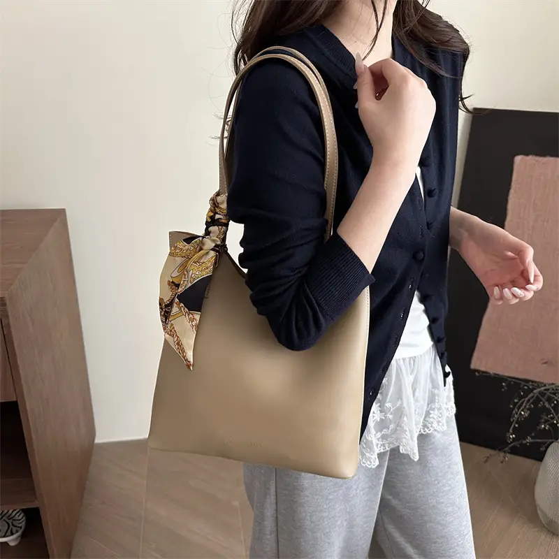 Women Silk Scarf Shoulder Tote Bag Brown 2025 - Image 6