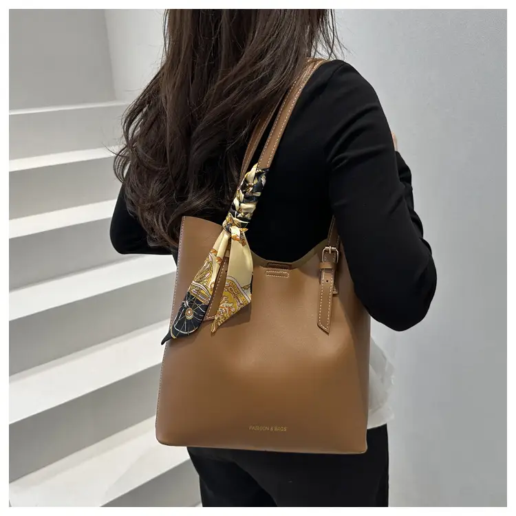 Women Silk Scarf Shoulder Tote Bag Brown 2025 — feature 10