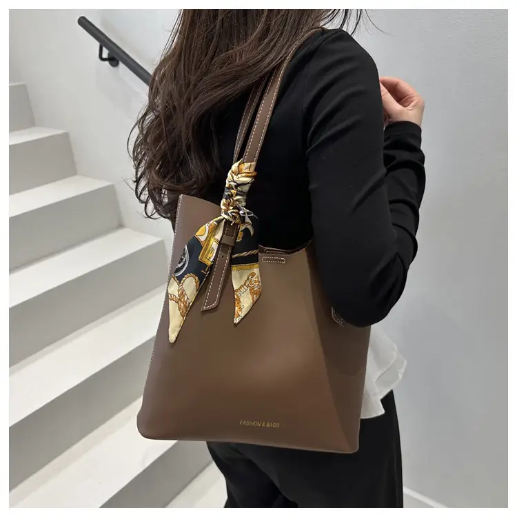 Women Silk Scarf Shoulder Tote Bag Brown 2025 — feature 15