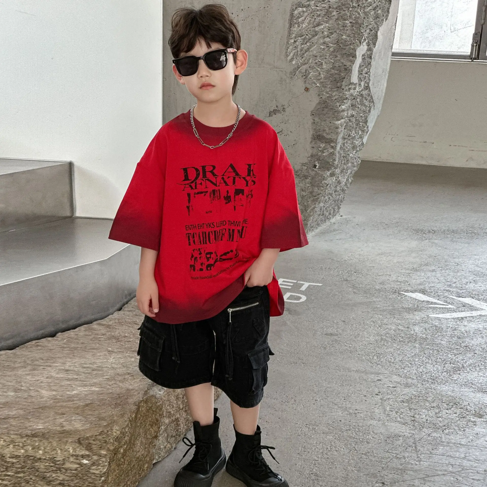 Kids Red Graphic T-Shirt Boys 2025 Casual Wear — feature 2