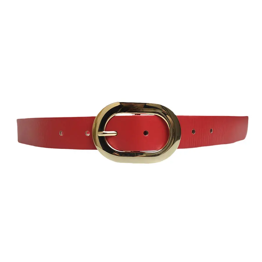 Red Slim Belt for Women with Gold Buckle - Image 4