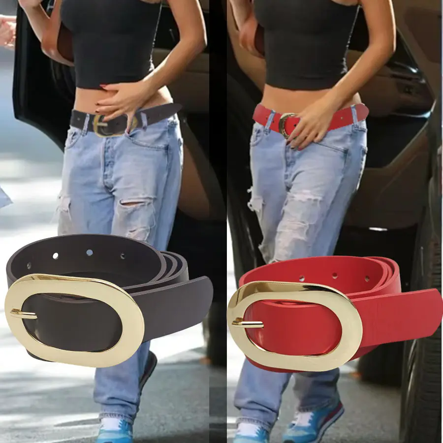 Red Slim Belt for Women with Gold Buckle — feature 1