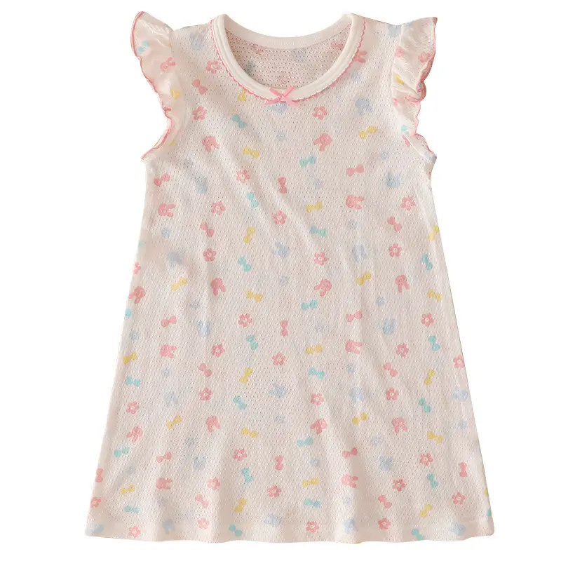 100% Pure Cotton Girls Flying Sleeve Nightdress Summer dress Thin Flip Sleeve Home Skirt Baby Girl dress