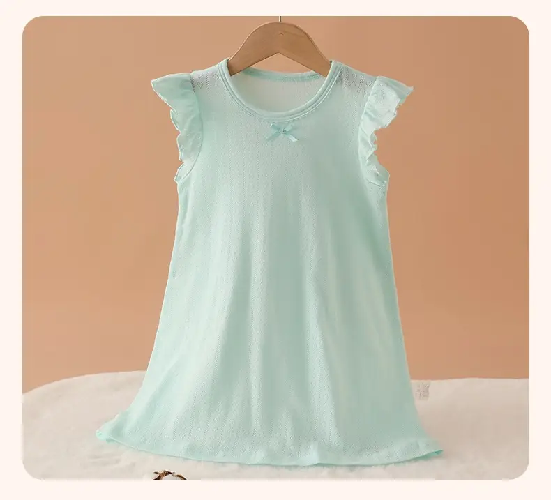 100% Pure Cotton Girls Flying Sleeve Nightdress Summer dress Thin Flip Sleeve Home Skirt Baby Girl dress — feature 17