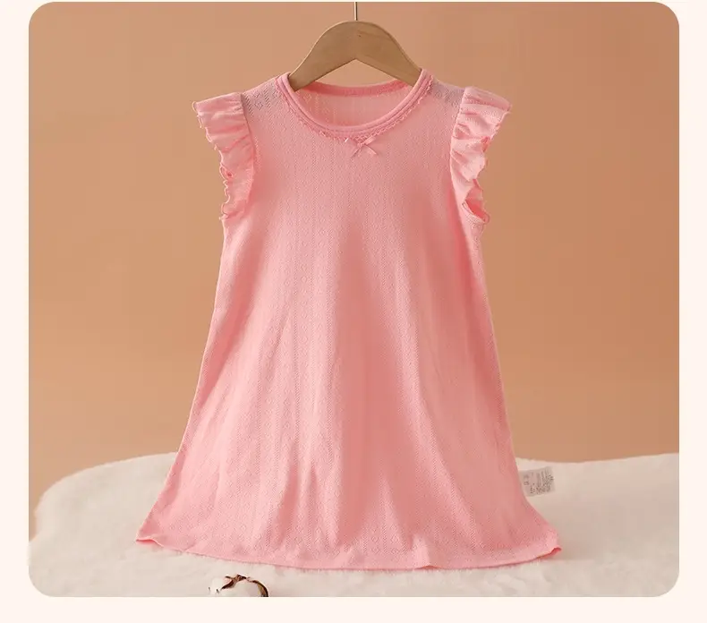 100% Pure Cotton Girls Flying Sleeve Nightdress Summer dress Thin Flip Sleeve Home Skirt Baby Girl dress — feature 18