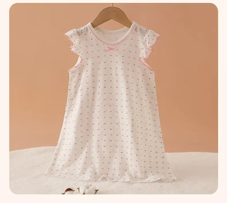 100% Pure Cotton Girls Flying Sleeve Nightdress Summer dress Thin Flip Sleeve Home Skirt Baby Girl dress — feature 20