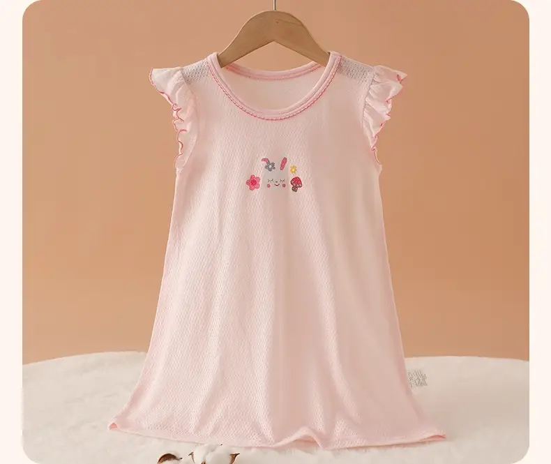100% Pure Cotton Girls Flying Sleeve Nightdress Summer dress Thin Flip Sleeve Home Skirt Baby Girl dress — feature 21