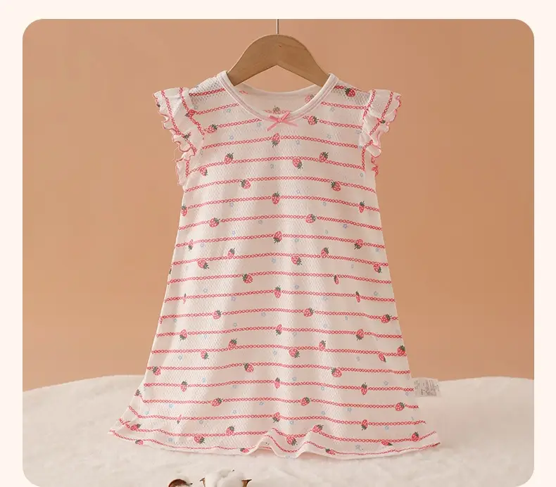 100% Pure Cotton Girls Flying Sleeve Nightdress Summer dress Thin Flip Sleeve Home Skirt Baby Girl dress — feature 22