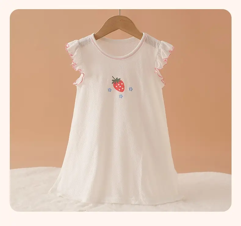 100% Pure Cotton Girls Flying Sleeve Nightdress Summer dress Thin Flip Sleeve Home Skirt Baby Girl dress — feature 23