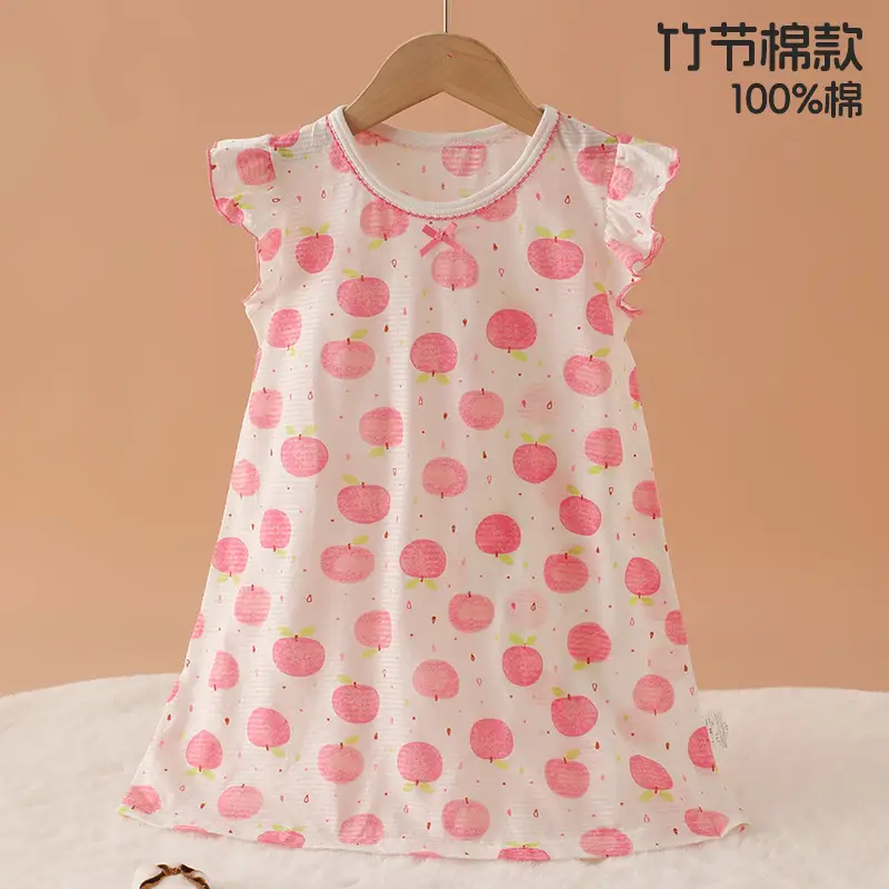 100% Pure Cotton Girls Flying Sleeve Nightdress Summer dress Thin Flip Sleeve Home Skirt Baby Girl dress