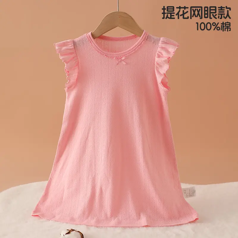 100% Pure Cotton Girls Flying Sleeve Nightdress Summer dress Thin Flip Sleeve Home Skirt Baby Girl dress