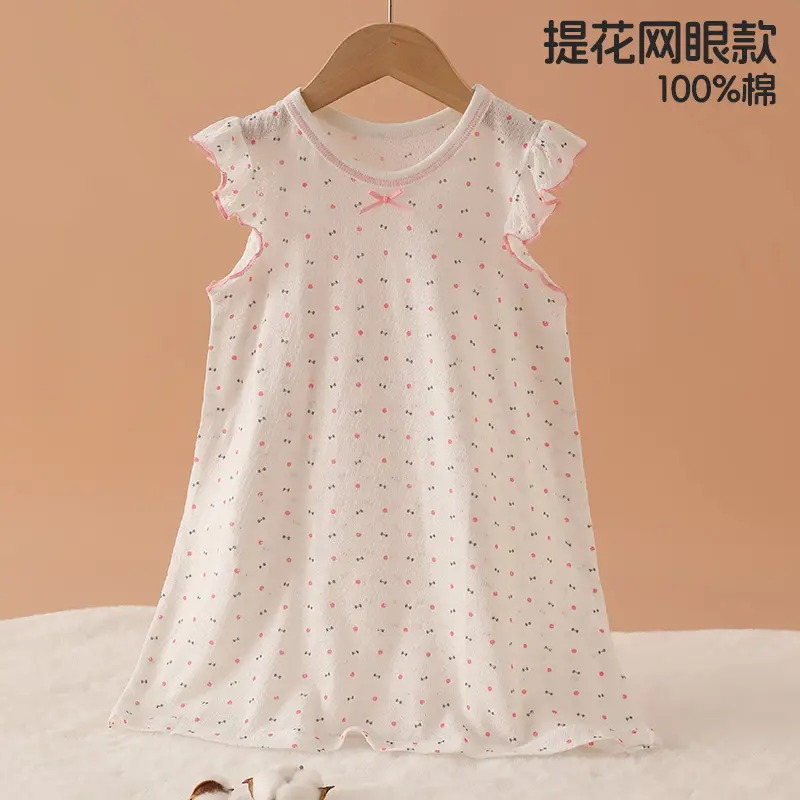100% Pure Cotton Girls Flying Sleeve Nightdress Summer dress Thin Flip Sleeve Home Skirt Baby Girl dress