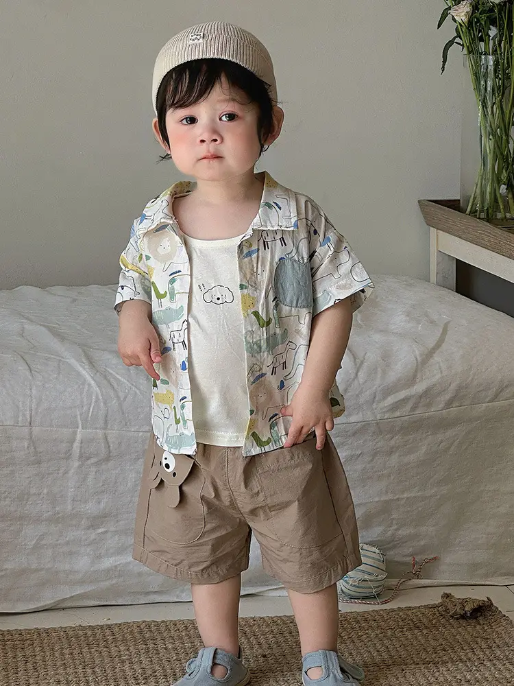 Boys' 2026 Summer Thin T-Shirt Set with Cardigan Top