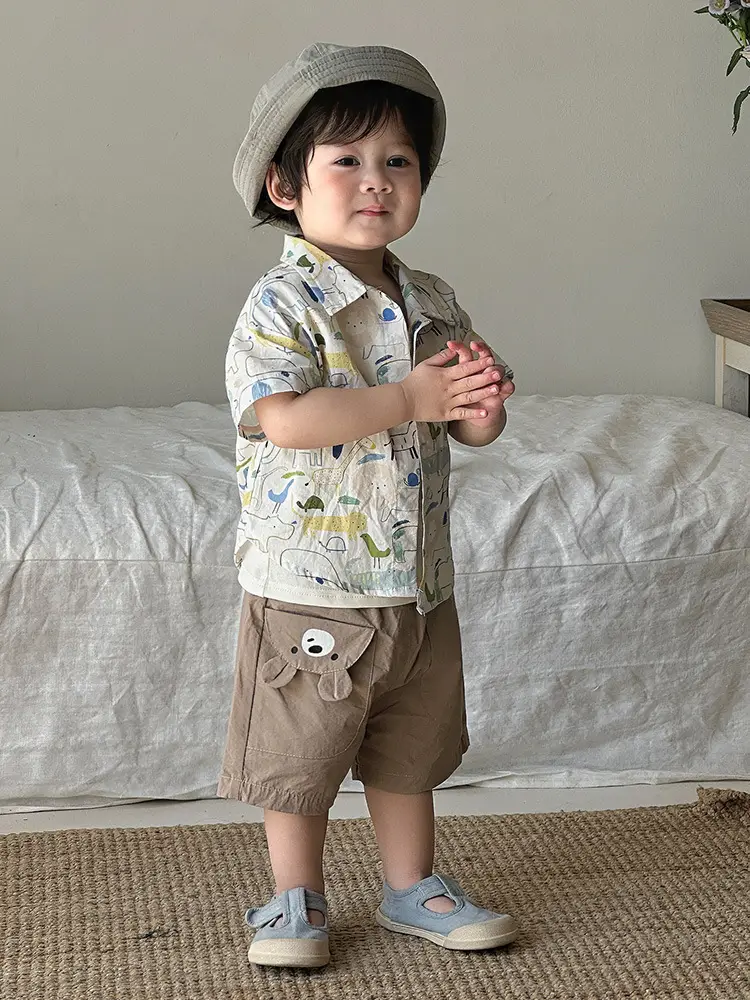 Boys' 2026 Summer Thin T-Shirt Set with Cardigan Top