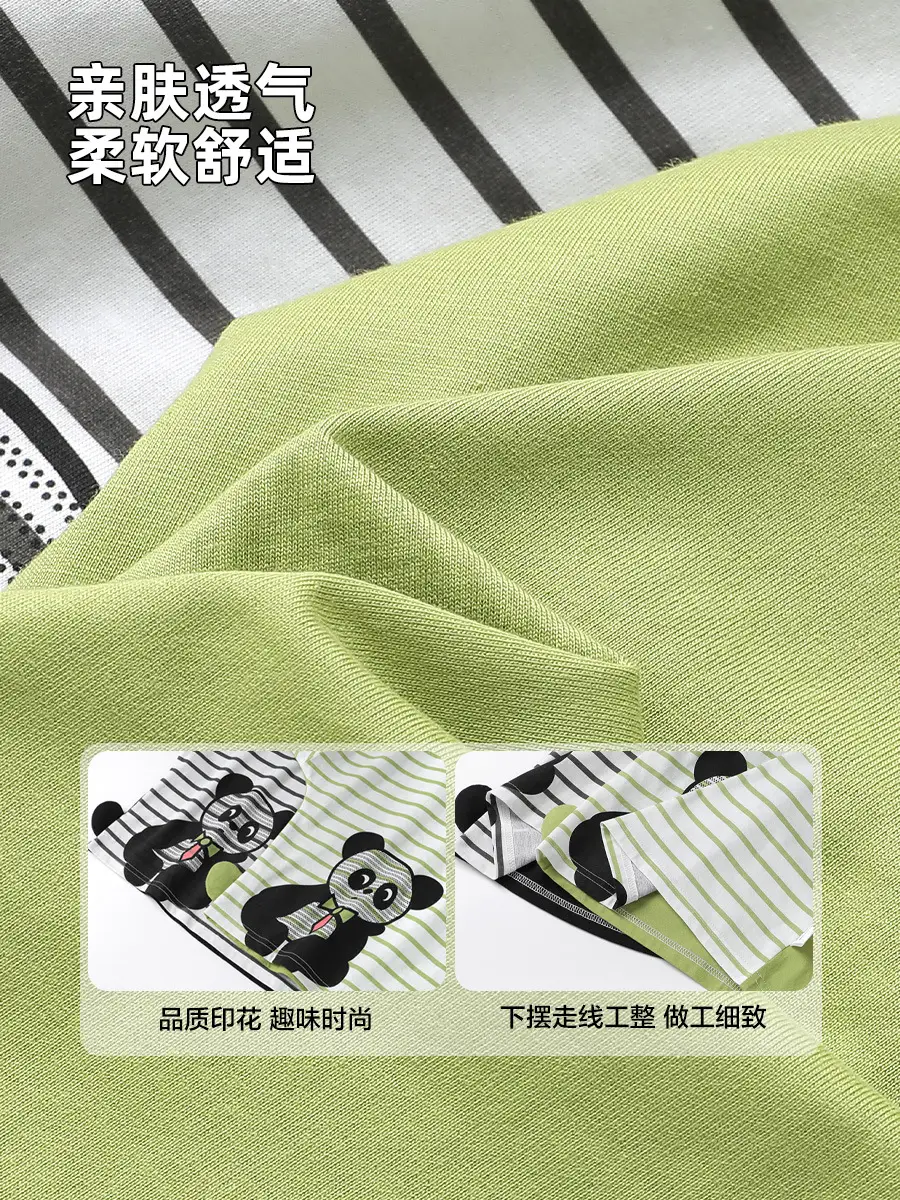 Boy Long Sleeve T-Shirt Panda Print Green Striped
