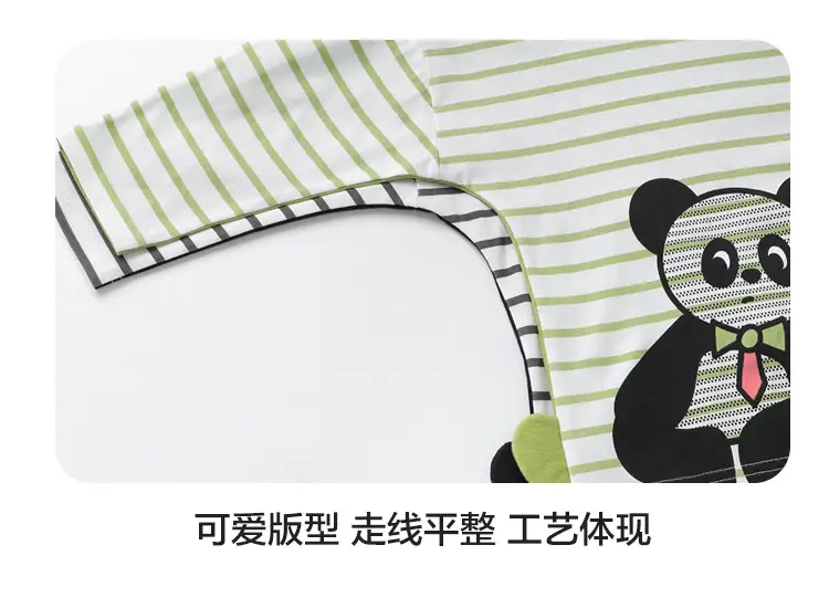 Boy Long Sleeve T-Shirt Panda Print Green Striped — feature 12
