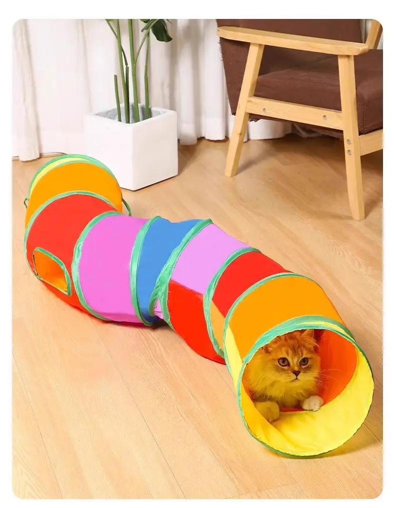Pet Supplies Amazon New Rainbow Straight-Through Cat Tunnel Self-Entertaining Educational Cat Toy Foldable Cat Tunnel — feature 16