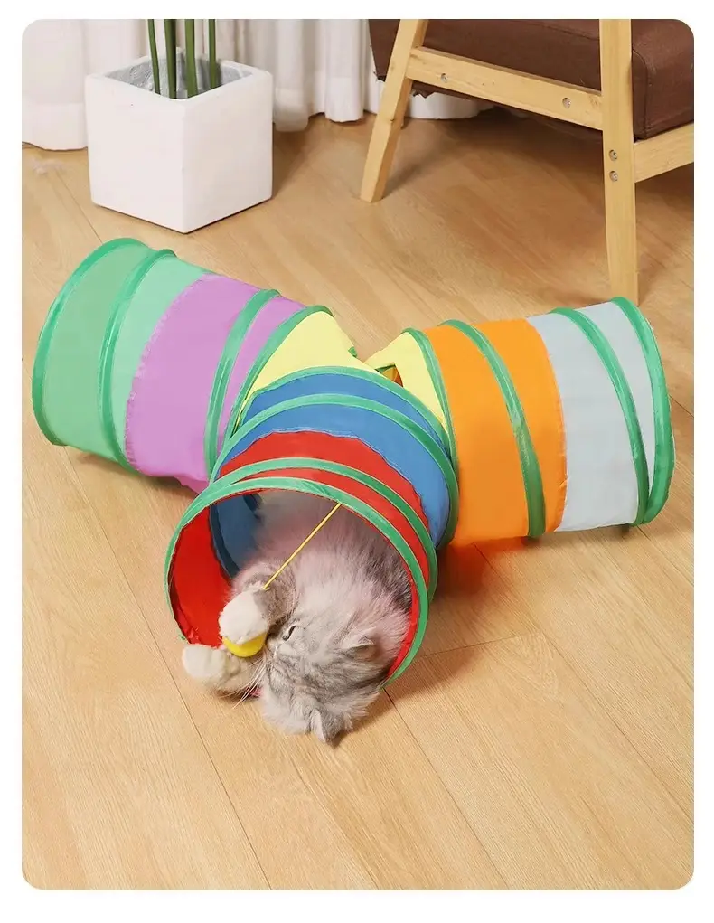 Pet Supplies Amazon New Rainbow Straight-Through Cat Tunnel Self-Entertaining Educational Cat Toy Foldable Cat Tunnel — feature 17