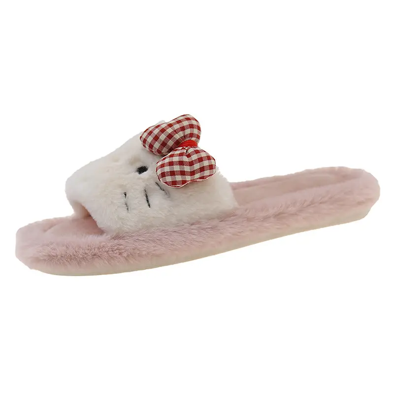 Cross-border foreign trade new cartoon KT kitten Mao Mao slippers women's autumn and winter warm bow open floor cotton slippers