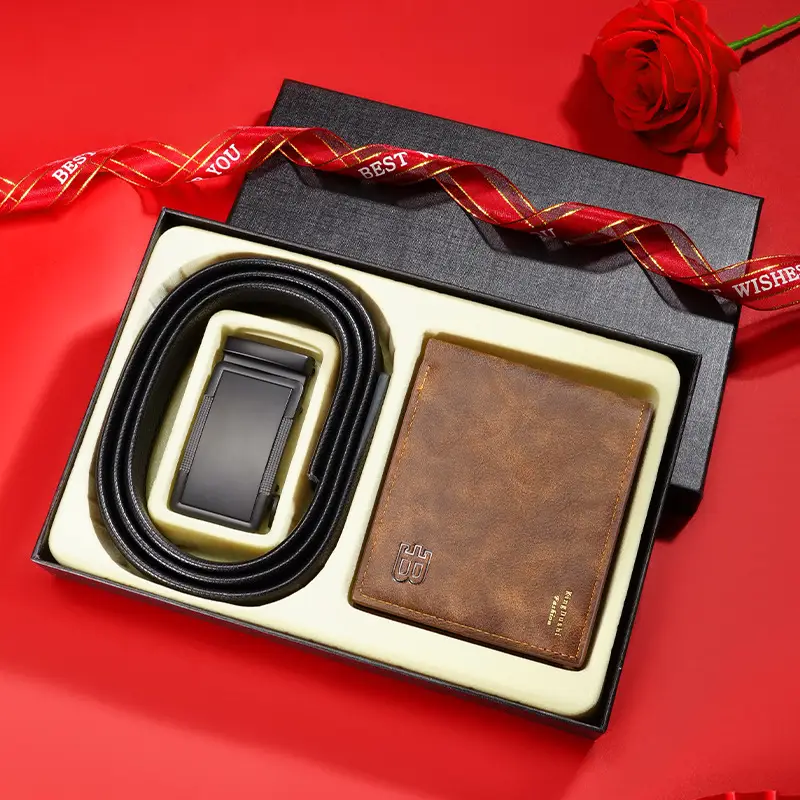 Men's Black Leather Belt with Card Holder & Automatic Buckle