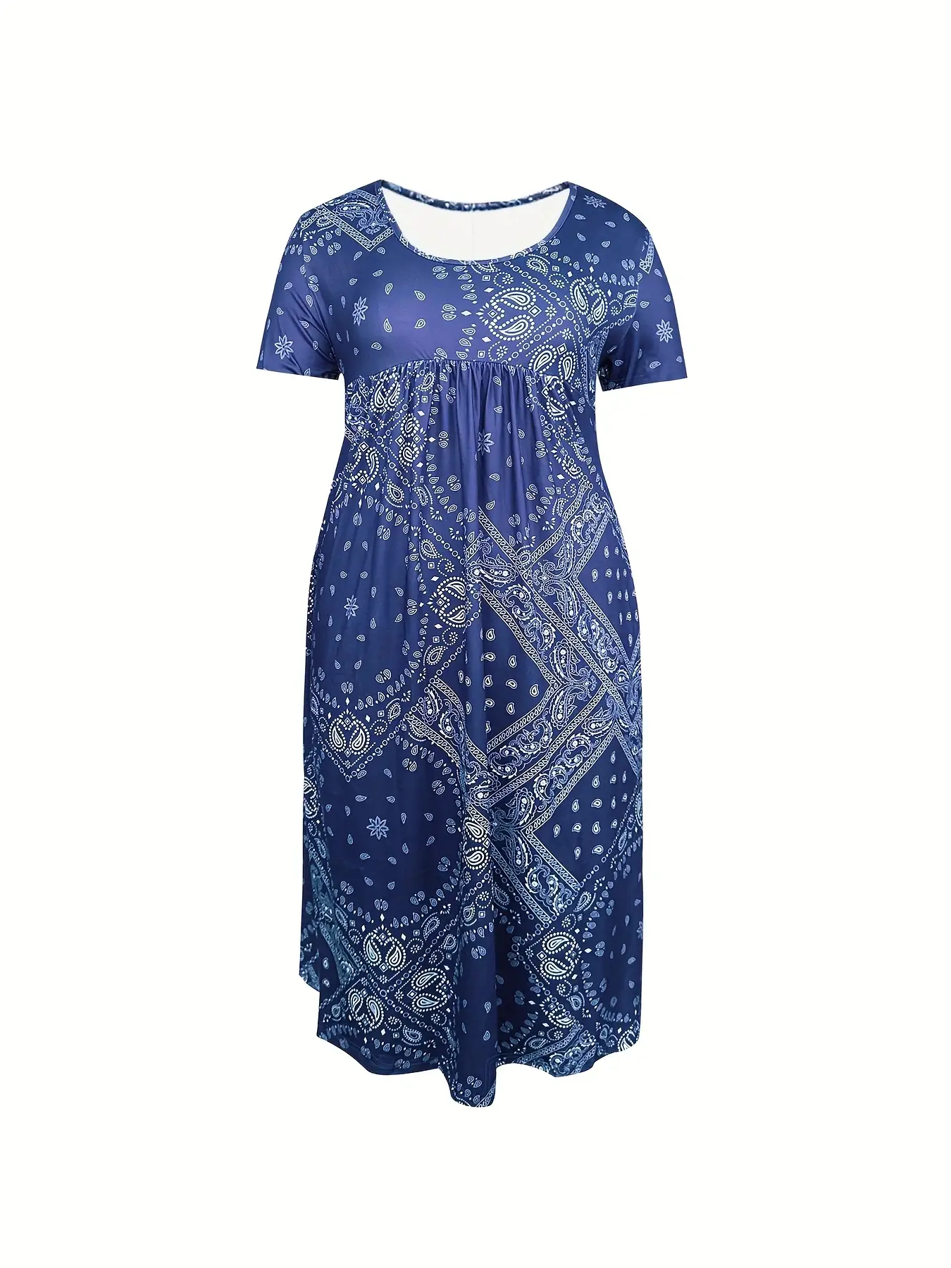 Maroon Printed Long Dress Mid Waist Short Sleeve Round Neck — feature 12