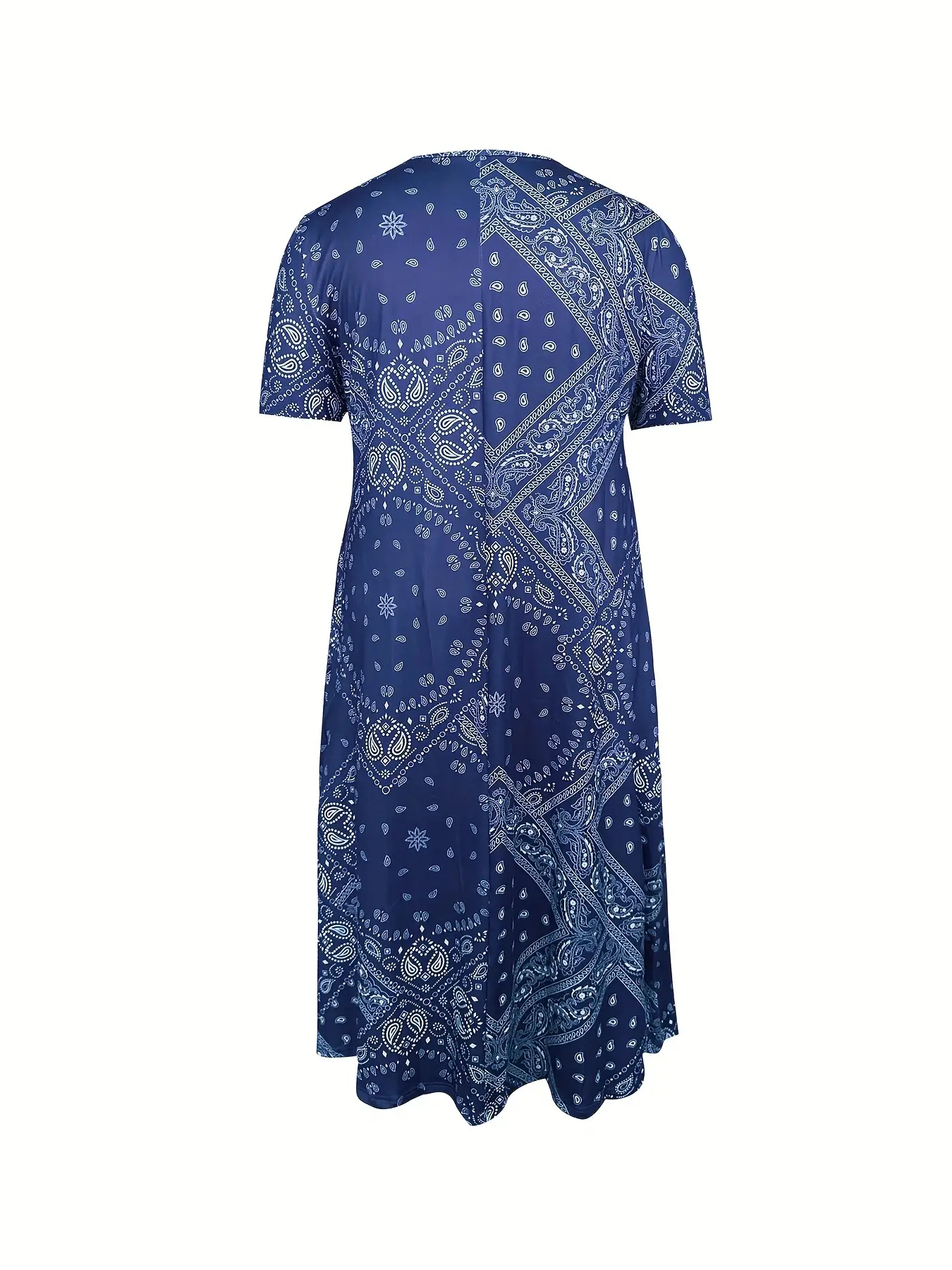 Maroon Printed Long Dress Mid Waist Short Sleeve Round Neck — feature 13