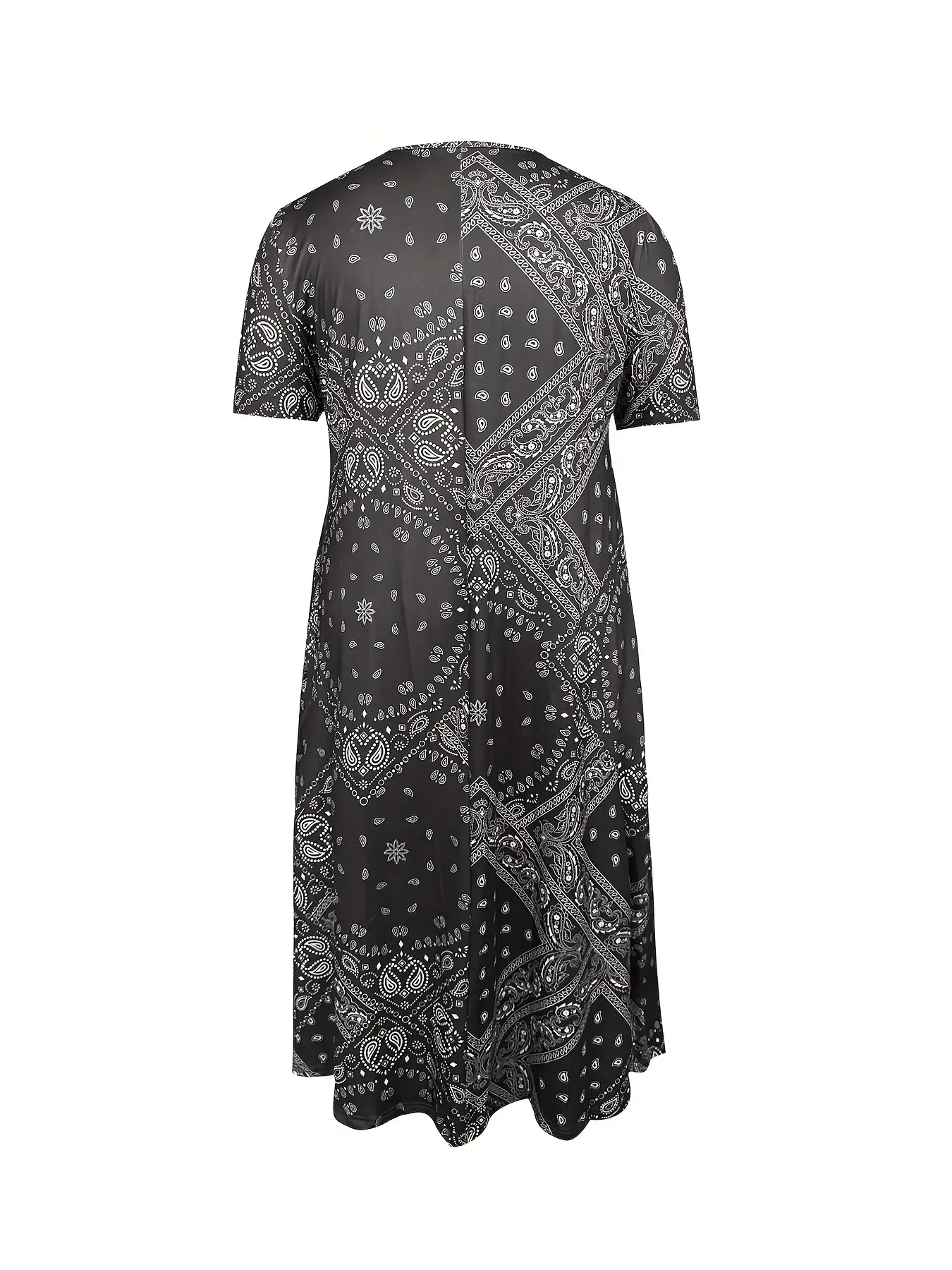 Maroon Printed Long Dress Mid Waist Short Sleeve Round Neck — feature 18