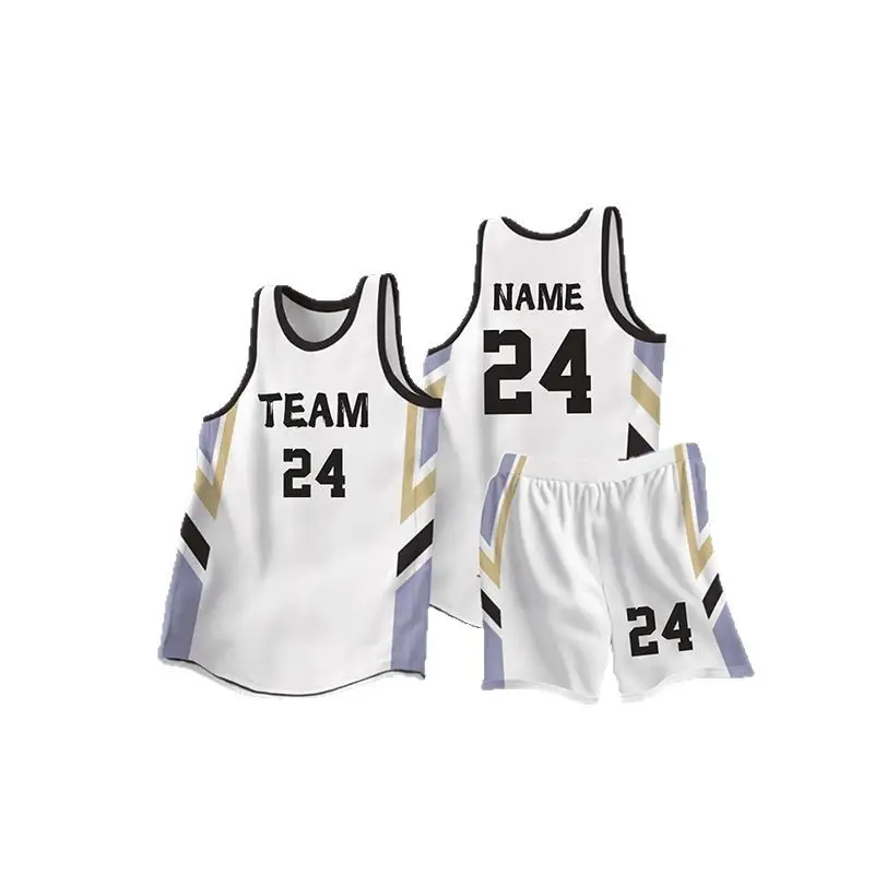 Men's White Printed Basketball Uniform Suit