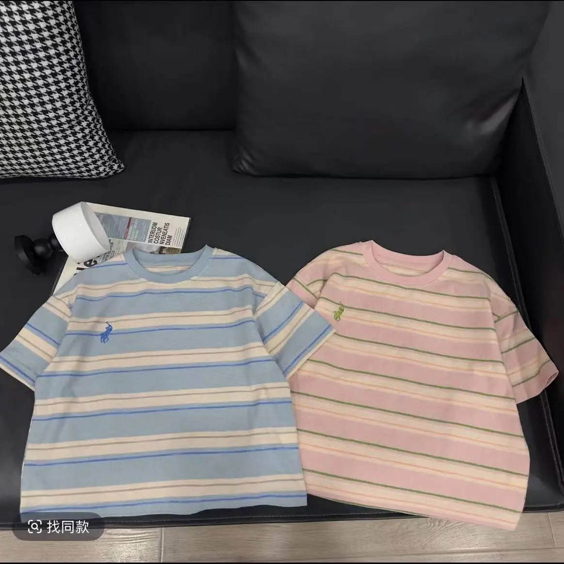 Children Striped T-Shirt Pink Green Striped 2026 Summer - Image 6