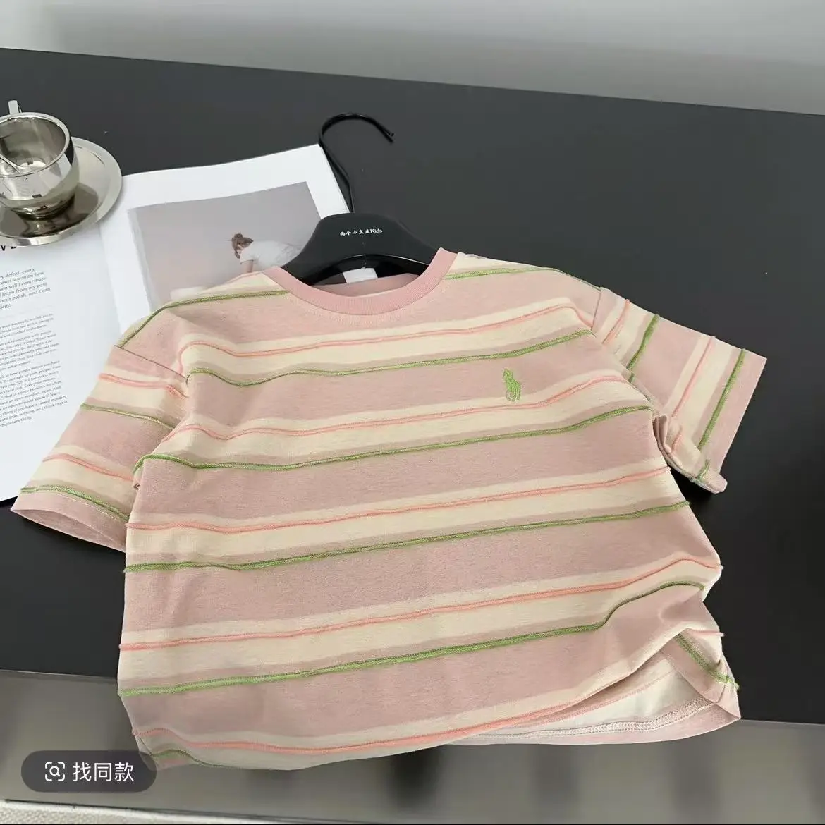 Children Striped T-Shirt Pink Green Striped 2026 Summer - Image 2