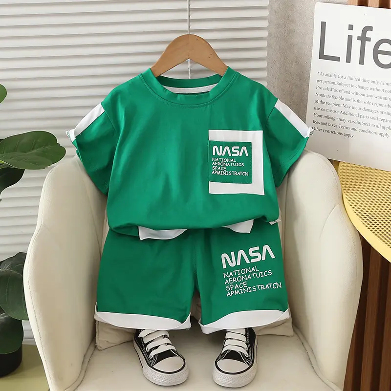 Kids Boys NASA Print 2-Piece Summer Suit Brown Green - Image 6