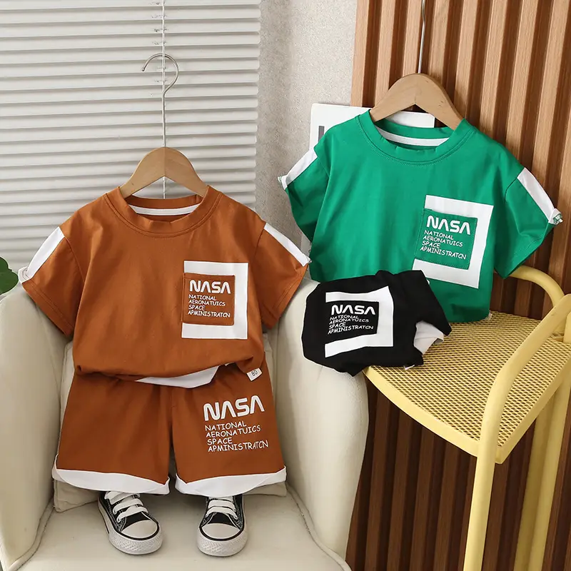 Kids Boys NASA Print 2-Piece Summer Suit Brown Green - Image 7